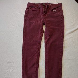 AMERICAN EAGLE OUTFITTERS RED SUPER SUPER STRETCH X4 LOW RISE, MAROON JEANS